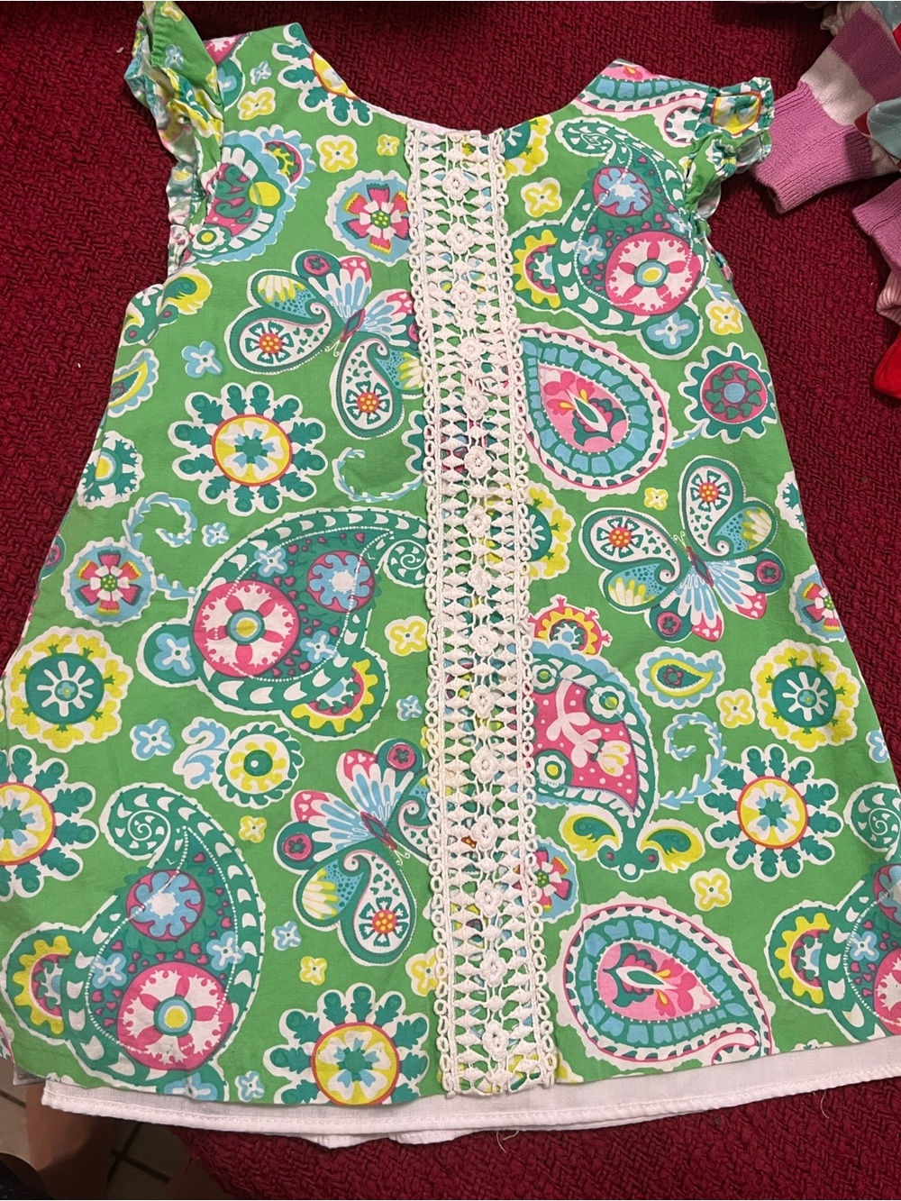 Girls' Green Paisley Lace-Trim Formal Dress